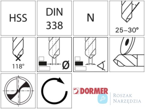 Wiertło kręte HSS DIN338N7,6mm 118G typ N 4xD A5107.6 TiN Dormer Wiertło kręte HSS DIN338N7,6mm 118G typ N 4xD A5107.6 TiN Dormer