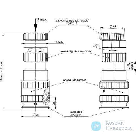 Podpórka do systemu modułowego 6425A-230mm AMF