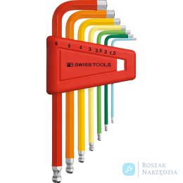 Zestaw kluczy trzpieniowych kątowych w uchwycie z tworzywa sztucznego 7-częściowy,1,5-8mm Rainbow końcówka kulista PB Swiss Tools
