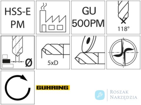 Wiertło kręte WN HSSE -PM TiAlN 5xd 8,6mm GÜHRING