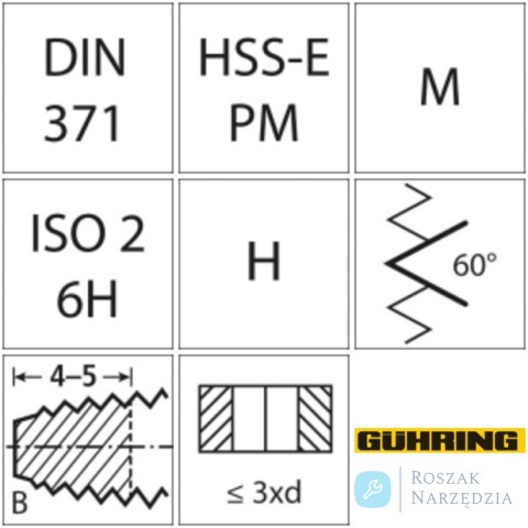 Gwintownik maszynowy DIN371 HSSE -PM TiALN, typ H, kszt.B M4 GÜHRING