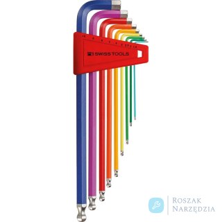 Zestaw kluczy trzpieniowych kątowych w uchwycie z tworzywa 9-częściowy, 1,5-10mm Rainbow końcówka kulista PB Swiss Tools