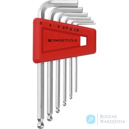 Zestaw kluczy trzpieniowych kątowych w uchwycie z tworzywa sztucznego 6-częściowy, 1,5-5mm końc. kulista PB Swiss Tools