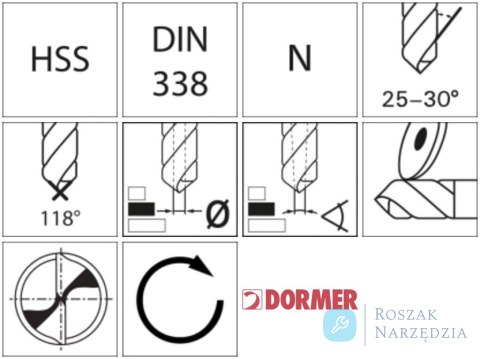 Wiertło kręte HSS DIN338N9,5mm 118G typ N 4xD A5109.5 TiN Dormer Wiertło kręte HSS DIN338N9,5mm 118G typ N 4xD A5109.5 TiN Dormer