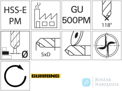 Wiertło kręte WN HSSE -PM TiAlN 5xd 4,5mm GÜHRING