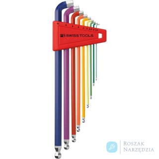 Zestaw kluczy trzpieniowych sześciokątnych z końcówką kulistą i skróconym ramieniem, długich, Rainbow1,5-10mm PB Swiss Tools