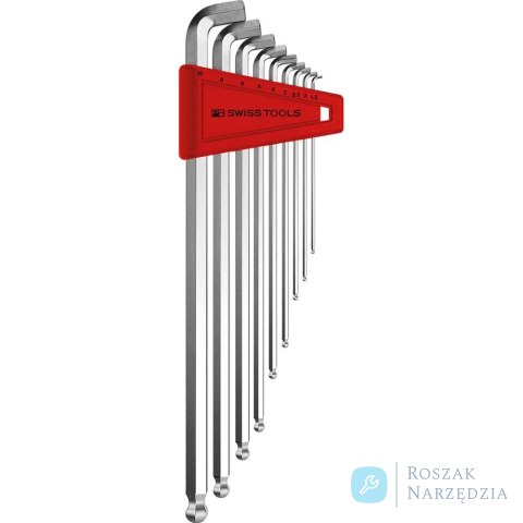 Zestaw kluczy trzpieniowych kątowych w uchwycie z tworzywa sztucznego 9 częściowy 1,5-10mm 100 stopn. końc.kulista PB Swiss Tools Zestaw kluczy trzpieniowych kątowych w uchwycie z tworzywa sztucznego 9 częściowy 1,5-10mm 100 stopn. końc.kulista PB Swiss Tools