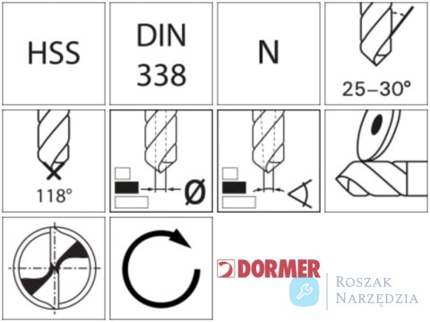 Wiertło kręte HSS DIN338N3,+mm 118G typ N 4xD A5103.9 TiN Dormer