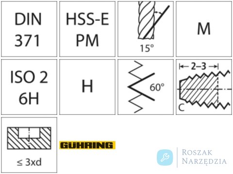 Gwintownik maszynowy DIN371 HSSE -PM TiALN, typ H, kszt.C, M3 GÜHRING