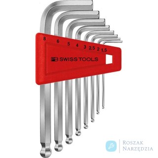 Zestaw kluczy trzpieniowych kątowych w uchwycie z tworzywa sztucznego 8-częściowy, 1,5-8mm końcówka kulista PB Swiss Tools