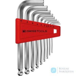 Zestaw kluczy trzpieniowych kątowych w uchwycie z tworzywa sztucznego 9-częściowy, 1,5-10mm końc. kulista PB Swiss Tools