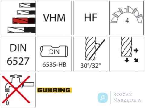 Frez do obróbki zgrubnej ,dlugi DIN6527,pelnoweglik. FIRE,typ HF 4-ostrz., 12mm GÜHRING