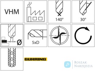 Wiertło miniaturowe WN pełnowęglikowe TiALN,chłodzenie wewnętrzne 5xD3,00mm GÜHRING