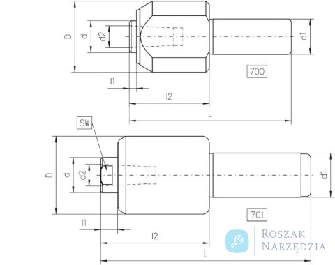 Kieł tokarski obrotowy 700, cylindryczny z wymiennymi końcówkami 20mm CONZELLA