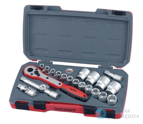 21-elementowy zestaw narzędzi nasadowych z chwytem kwadratowym 1/2". Teng Tools T1221-6