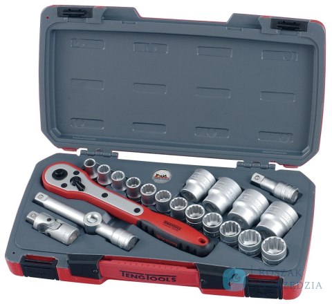 21-elementowy zestaw narzędzi nasadowych z chwytem kwadratowym 1/2". Teng Tools T1221