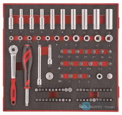 89-elementowy zestaw narzędzi nasadkowych z chwytem kwadratowym 1/4" Teng Tools TED1489